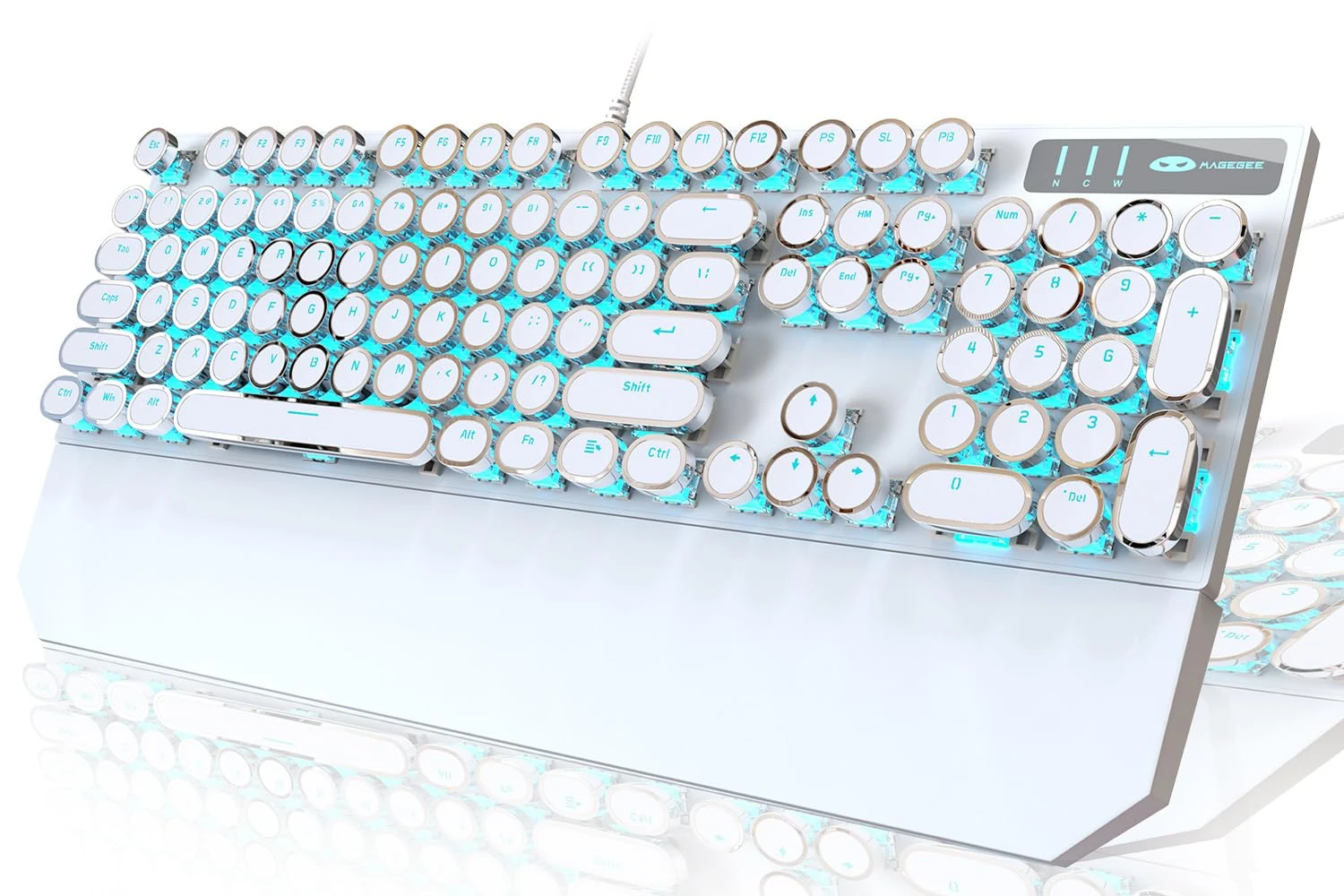 Camiysn Typewriter Style Mechanical Gaming Keyboard, White Retro Punk Gaming Keyboard with Blue Backlit, 104 Keys Blue Switch Wired Cute Keyboards, Round Keycaps for Windows/Mac/PC