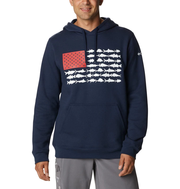 Columbia Men's PFG Fish Flag Ii Hoodie, Collegiate Navy/White Usa, XL - Image 1