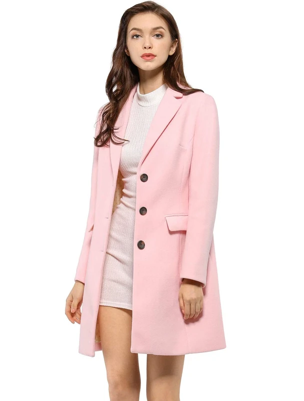 Allegra K women's notched flap button closure coat., Pink/Rebel Fun, 3XL
