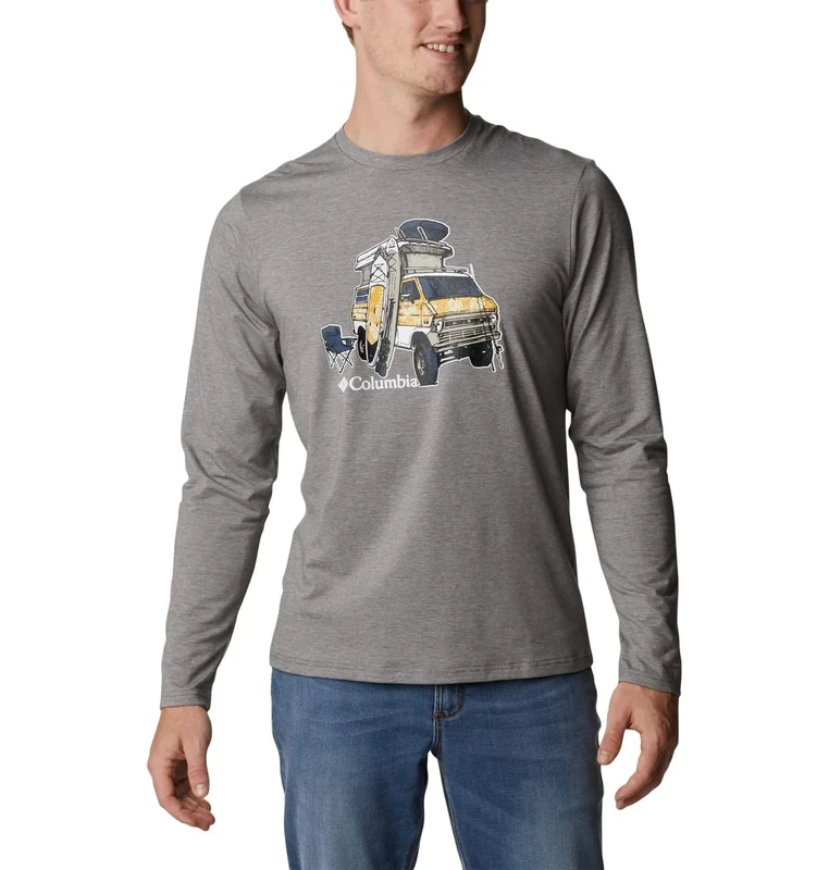 Columbia Men's Sun Trek Long Sleeve Shirt Hiking, City Grey Heather/H2o Fanatic Graphic, 3X Tall