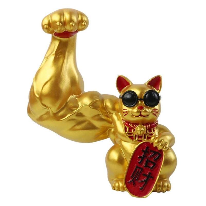 Prettyia P Powered Lucky Cat Figurine Happiness Welcome Waving Arm Paw Up Wealth Lucky Cat Home Shops Car Feng Shui Decorative Accessories - golden luck