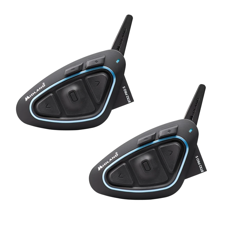 Midland - Motorcycle Intercom BTX2 Pro S LR Twin, Waterproof IPX6 Helmet Headset, Dual Bluetooth Processor, 1.6Km, 4 Pairs of Riders, 23H Battery, Noise Cancellation, Hi-Fi Audio, Universal Intercom