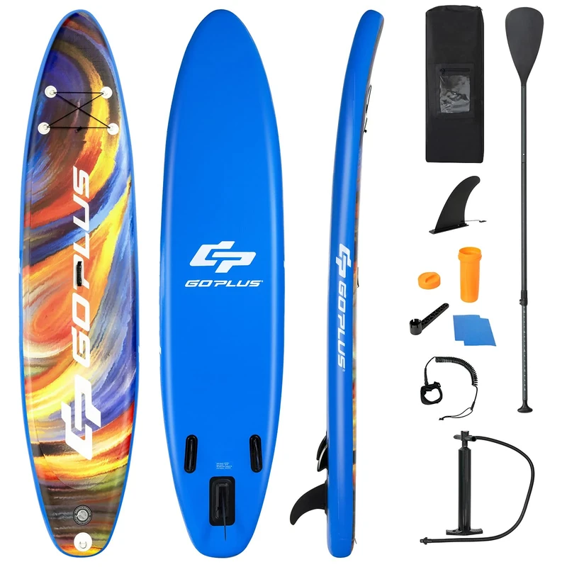 COSTWAY Stand Up Paddling Board, Inflatable SUP Board, Paddle Board with Safety Lead, Paddle, Pump, Centre Fin, Backpack and Repair Kit (Blue + Orange, 335 x 76 x 15 cm)