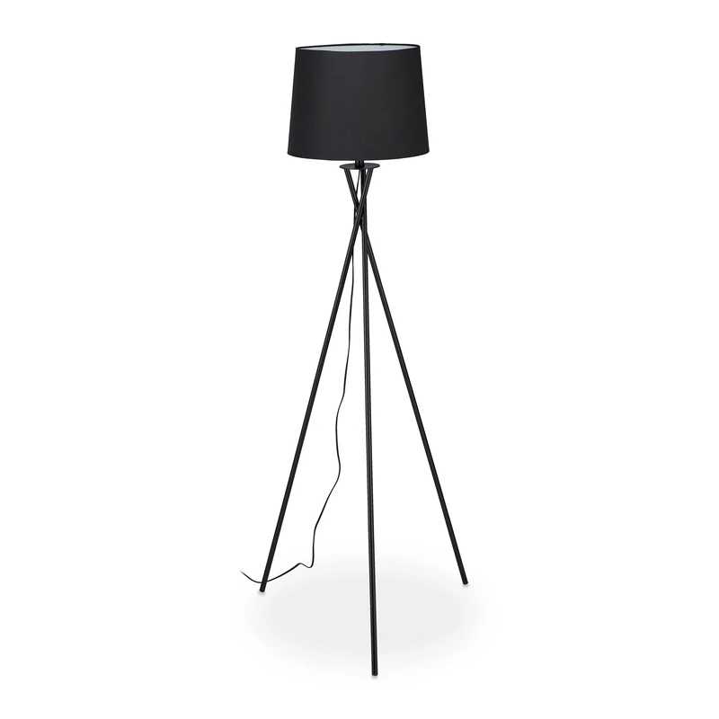 Relaxdays Tripod Floor Lamp with Fabric Shade, Floor Lamp E27, Floor Lamp, Height x D: 158 x 61 cm, Black