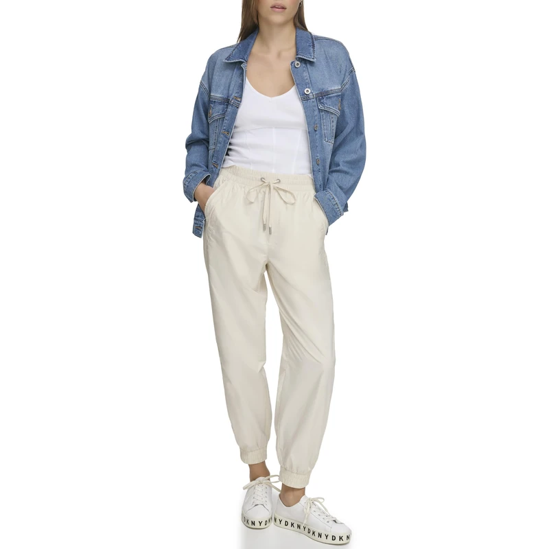DKNY Women's Pull On Tie Waist Side Stripe Trousers Sweatpants, Light City Khaki,