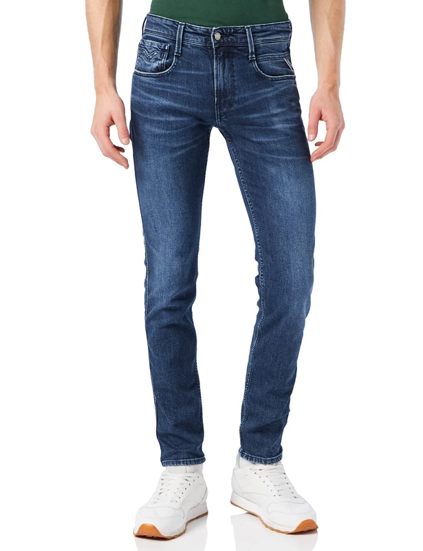 REPLAY Men's Anbass Bio Cotton Clouds Jeans, 7 Dark Blue, 27W / 30L
