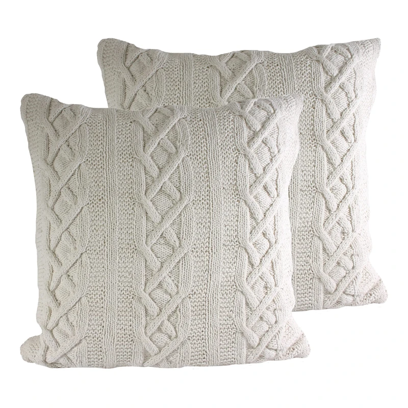Paoletti Aran Twin Pack Polyester Filled Cushions, Cream, 55 x 55cm