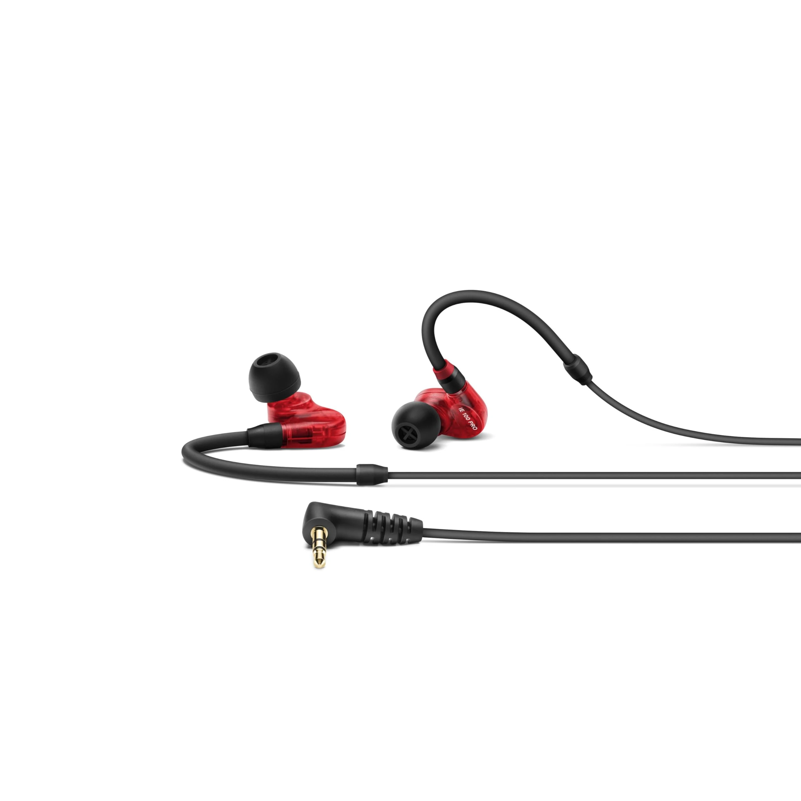 Sennheiser IE 100 PRO RED In-Ear Monitors | Dynamic 10mm Broadband Transducer for Powerful, Precise Monitoring | 1.3M Cable & S/M/L Silcone Adaptors Included | Red & Black (508942)