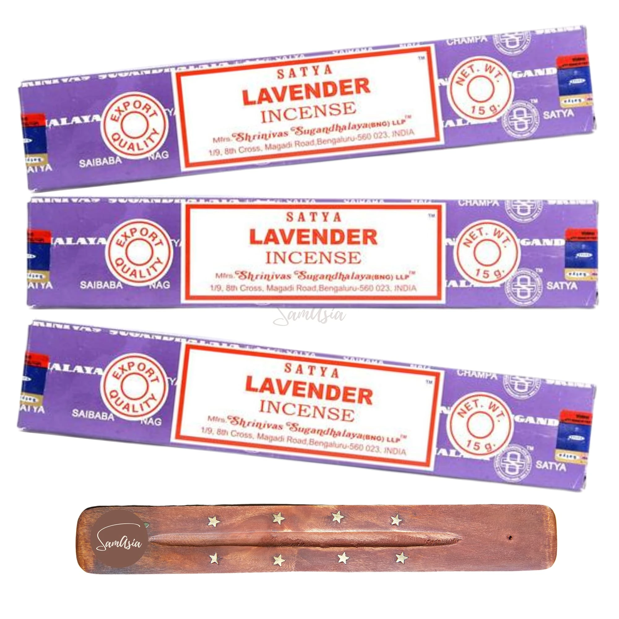 Satya Nag Champa Lavender Incense Sticks | x3 pack | with SAMASIA incense sticks holder | Used for Aromatherapy, Yoga, Meditation and Relaxation