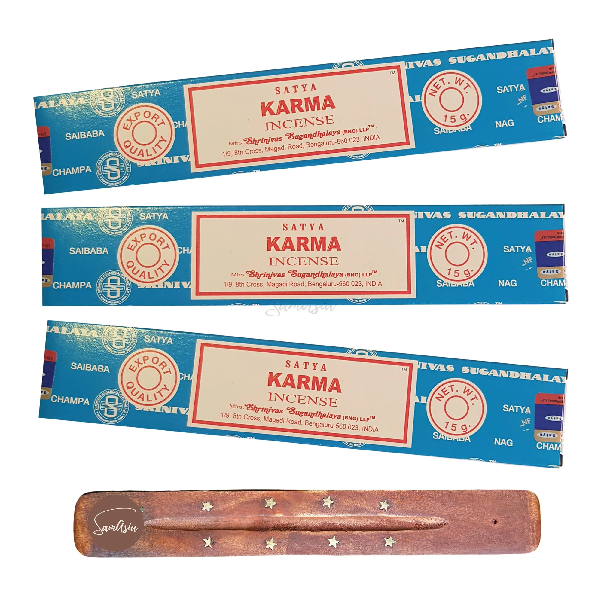 Satya Nag Champa Karma Incense Sticks | x3 pack | with SAMASIA incense sticks holder | Used for Aromatherapy, Yoga, Meditation and Relaxation
