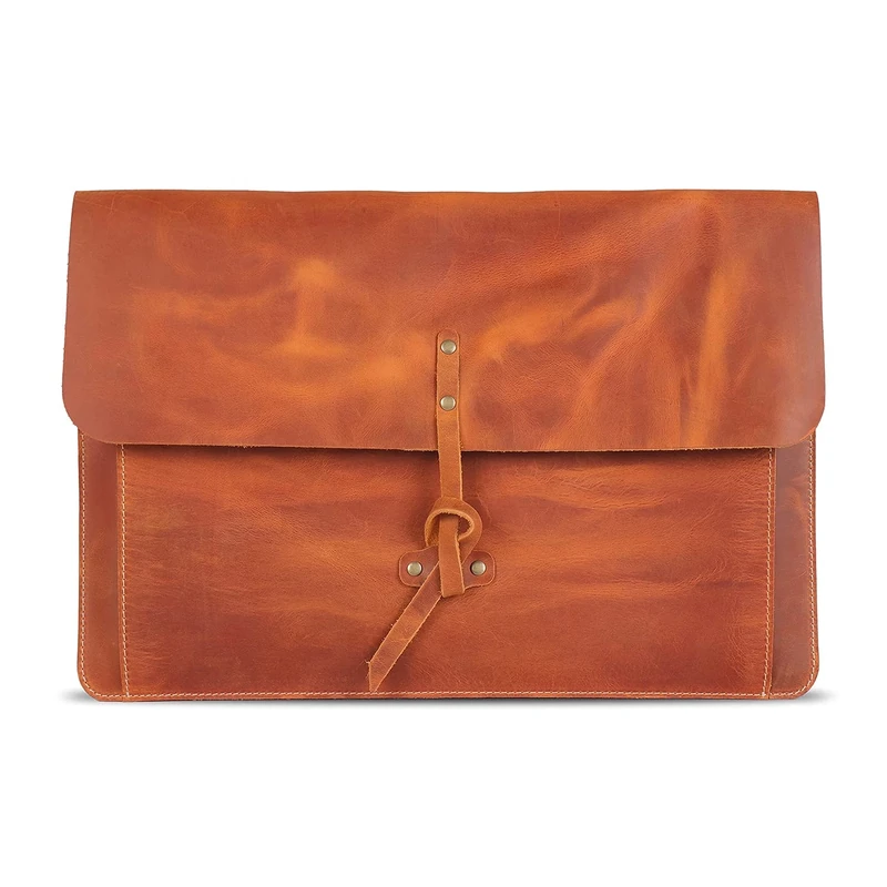 Londo Real Grain Leather MacBook Pro Case with Front Pocket & Flap Closure (Camel, 15-16 Inches)