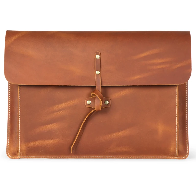 Londo Real Grain Leather MacBook Pro Case with Front Pocket & Flap Closure (Camel, 13 Inches)