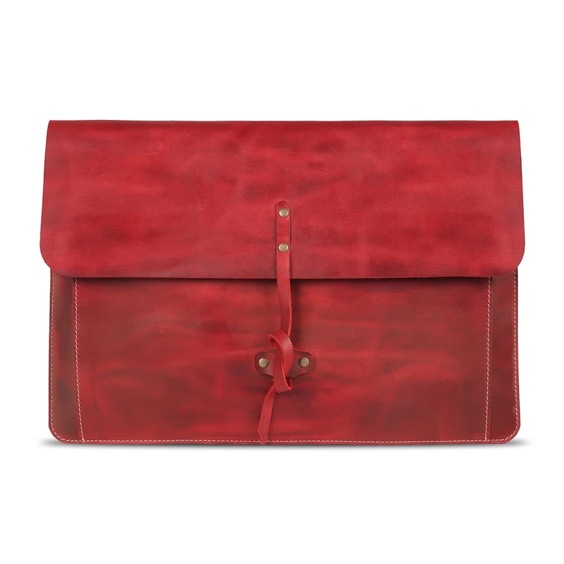 Londo Real Grain Leather MacBook Pro Case with Front Pocket & Flap Closure (Red, 15-16 Inches)