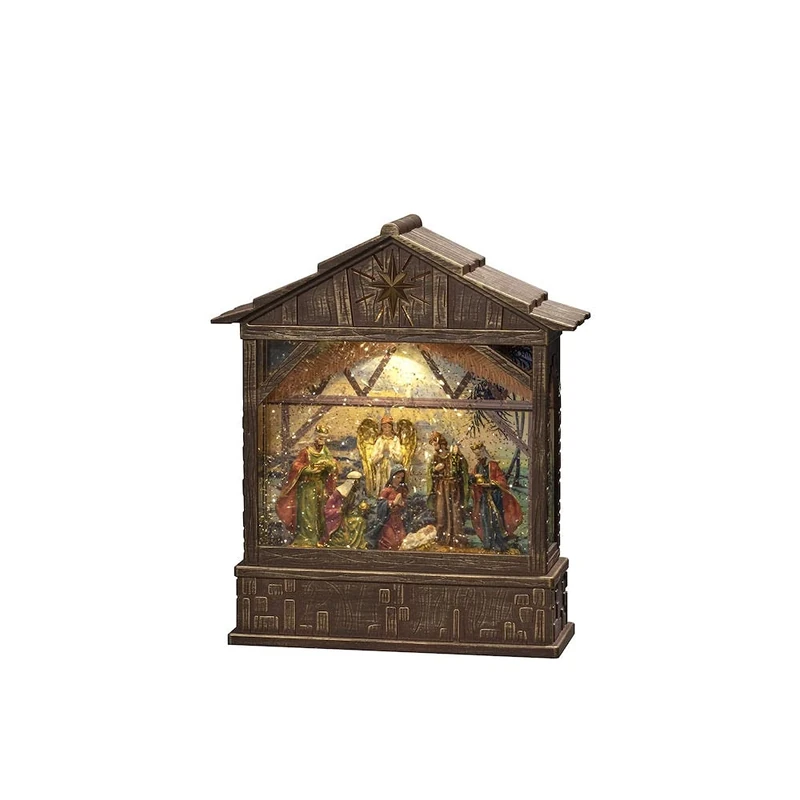 Konstsmide LED Snow Globe Christmas Nativity/Water Filled/Christmas Decorations Indoor Battery Lights/Timer/Battery Operated: 3xC 1.5V (excl.) or USB (Inc), Brown
