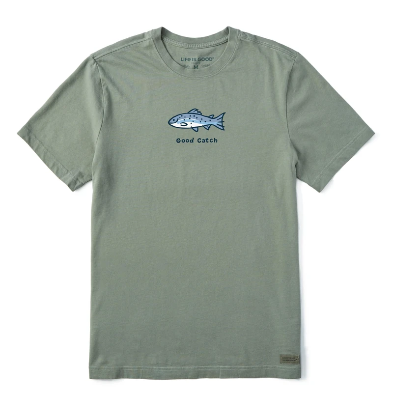 Life Is Good Men's Crusher Crew Neck T-Shirt (Off-Road Jake - Moss Green, Large)
