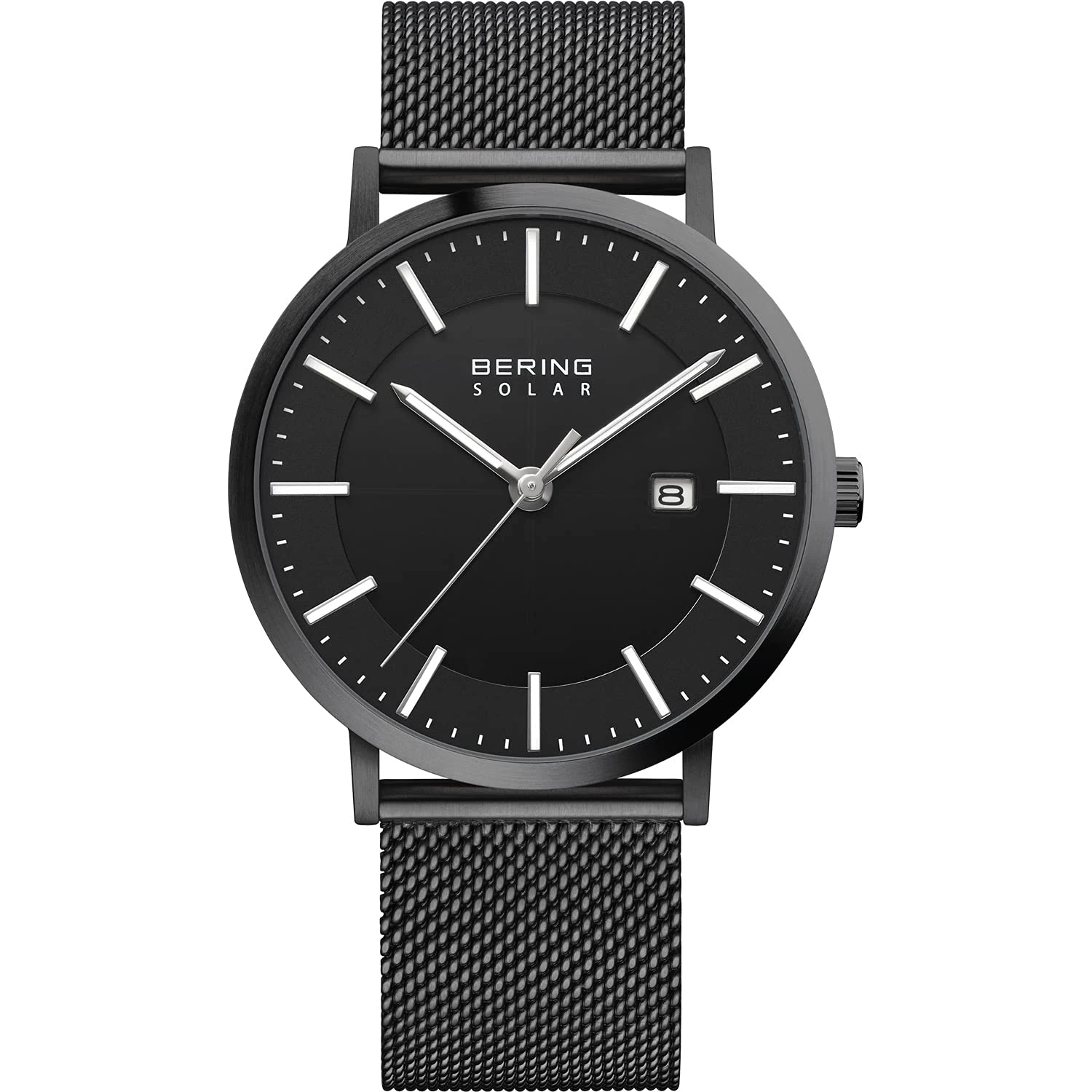 BERING Men Analog Solar Collection Watch with stainless steel Strap and Sapphire Crystal 15439-222, Black/Black, 39 mm