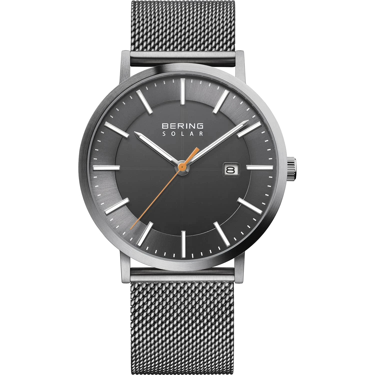 BERING Men Analog Solar Collection Watch with stainless steel Strap and Sapphire Crystal 15439-377, Grey/Silver, 39 mm