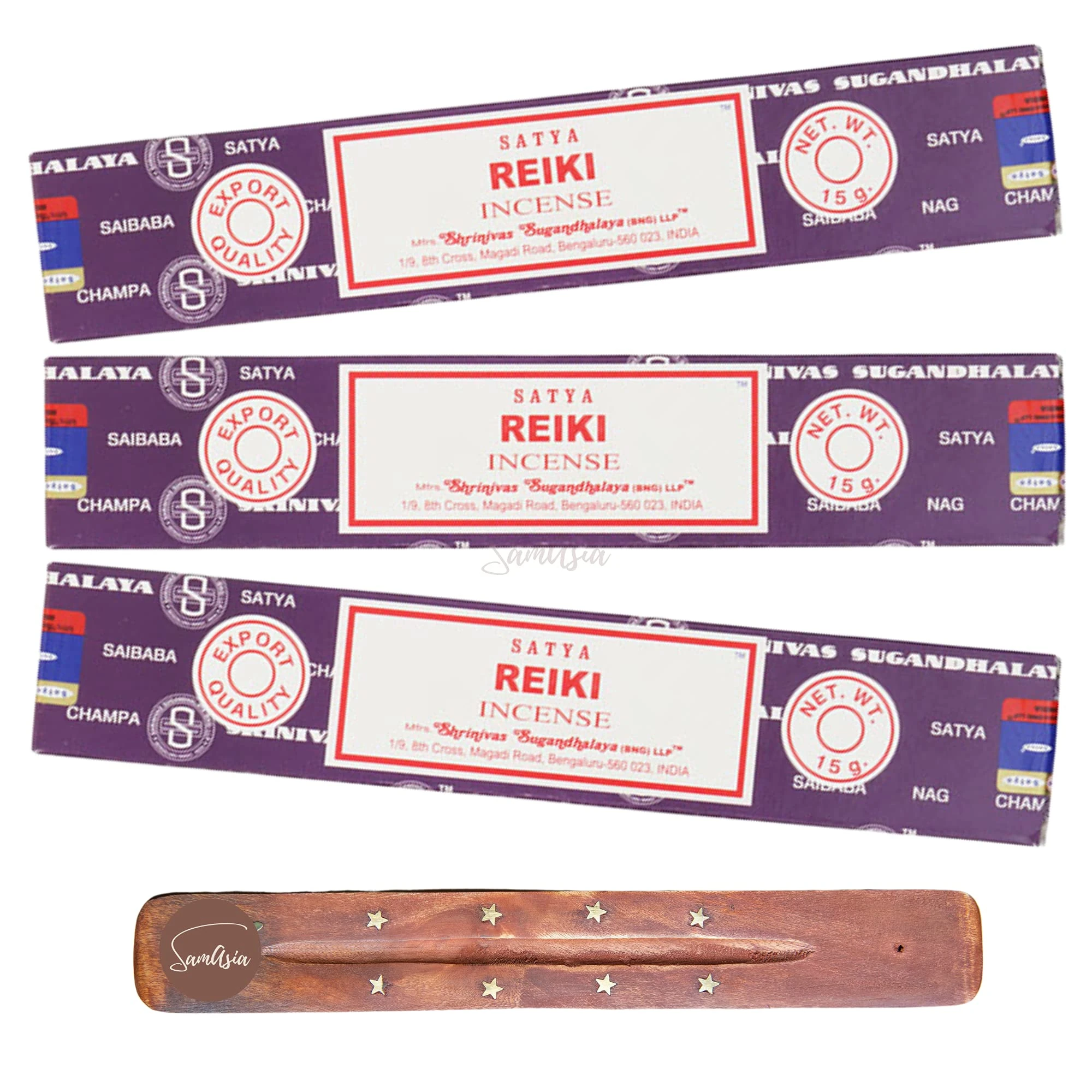 Satya Nag Champa Reiki Incense Sticks | x3 pack | with SAMASIA incense sticks holder | Used for Aromatherapy, Spa, Yoga, Weddings, Meditation, Healing, Positivity and Relaxation