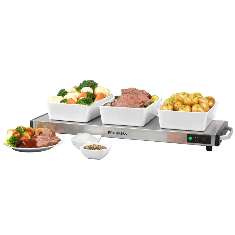 Progress Cordless Hot Plate - Large Food Warming Tray, Plate Warmer, Portable Buffet Server Tray, 1200W, Non-Slip, 15 Minute Charge Time, Keeps Meals Warm for Up to 60 Minutes, Camping/Caravans