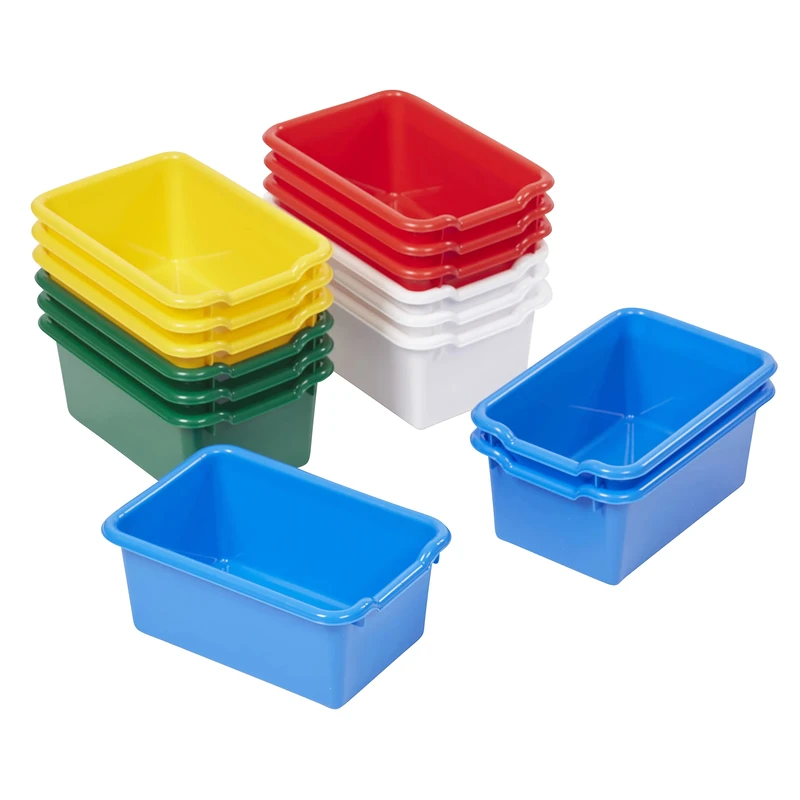 ECR4KIDS Scoop-Front Storage Bins, Easy-to-Grip Design for Classroom Cubbies, Multipurpose Plastic Storage, Stackable Bins for Nursery, Playrooms and Home Organization, 15-Piece - Assorted