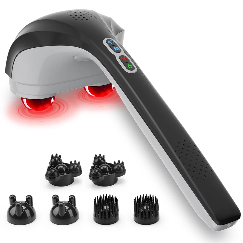 Snailax Cordless Handheld Back Massager with Heat,Deep Tissue Percussion Massager for Neck,Back Shoulder,Calf,Legs, 3 Sets of Dual Pivoting Heads, Gifts for Women,Men