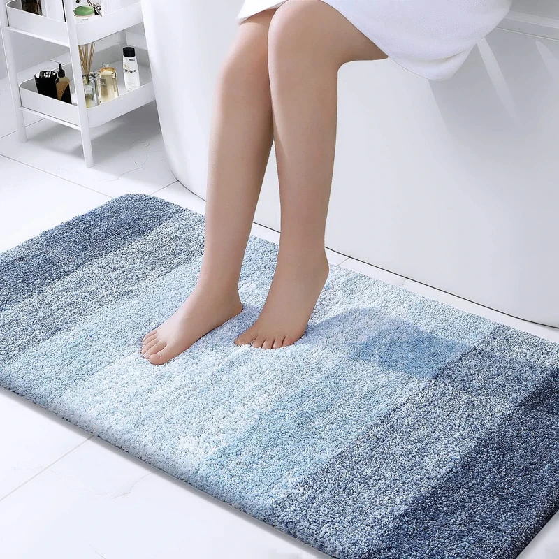 OLANLY Bathroom Rug Mat 47x24, Extra Soft and Absorbent Microfiber Bath Rugs, Non-Slip Plush Shaggy Bath Carpet Runner, Machine Wash Dry, Bath Mats for Bathroom Floor, Tub and Shower, Blue