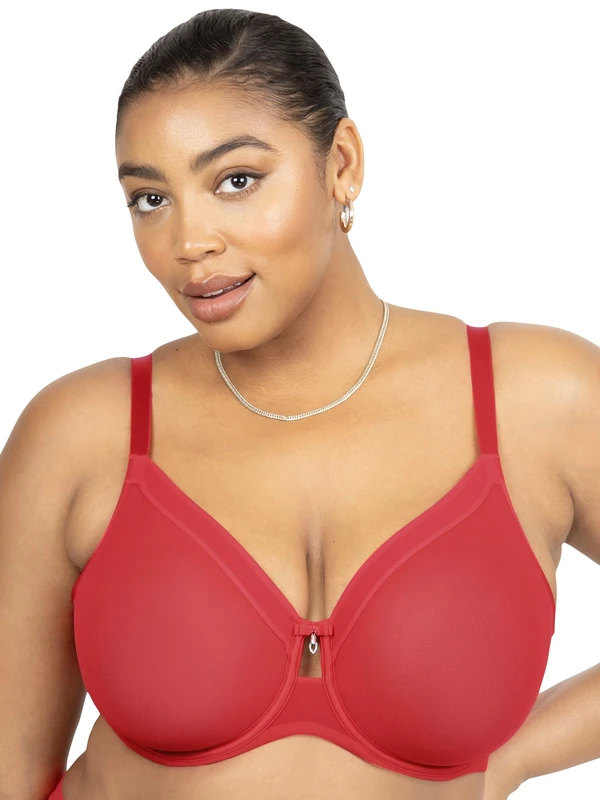 Curvy Couture Women's Sheer Mesh Full Coverage Unlined Underwire Bra, Crantastic, 44E