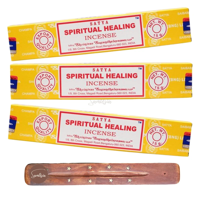 Satya Nag Champa Spiritual Healing Incense Sticks | x3 pack | with SAMASIA incense sticks holder | Used for Aromatherapy, Spa, Yoga, Weddings, Meditation, Healing, Positivity and Relaxation