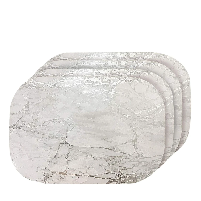 Dainty Home Marble Place Mats, Washable Placemats in Silver, 12" x 18" Set of 4, Heat Resistant Placemats, Non Slip, Table Mat, Table Placemats, for Kitchen Placemats, Dining Placemats, Decoration