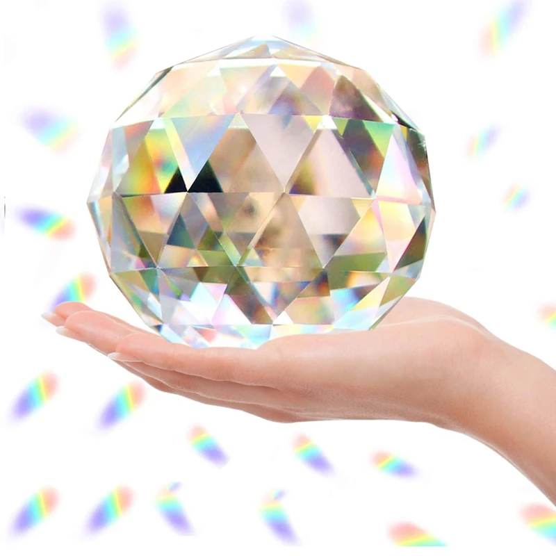 Clear Glass Crystal Ball Prism Suncatcher Rainbow Maker, Sphere Faceted Gazing Ball for Window, Feng Shui, Home Office Garden Decoration(100mm/3.94inch) - Image 1