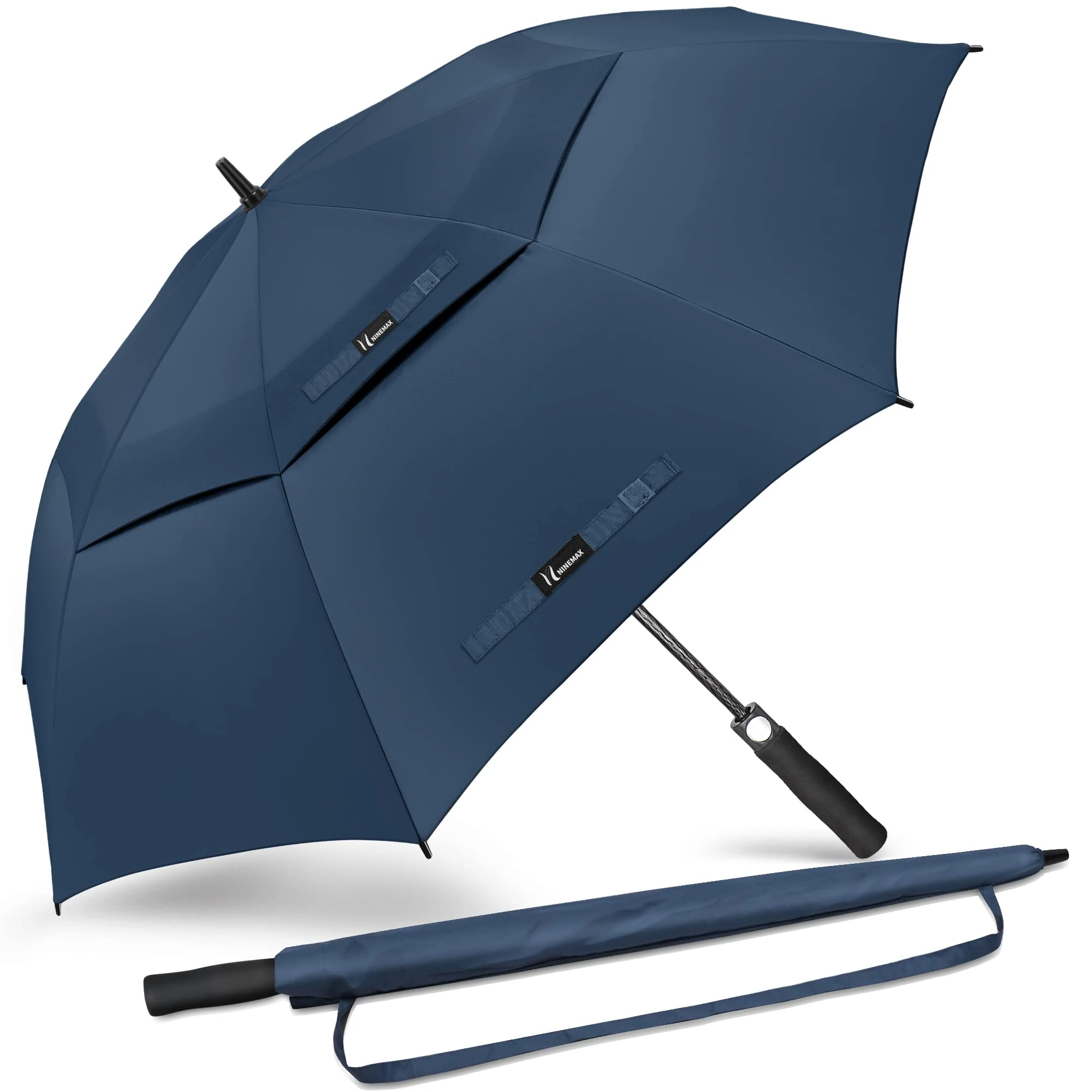 NINEMAX Golf Umbrella Windproof and Rainproof 54inch, Large Umbrella Double Canopy, Golfing Brolly Heavy Duty Unbreakable for Men Women(Navy Blue)