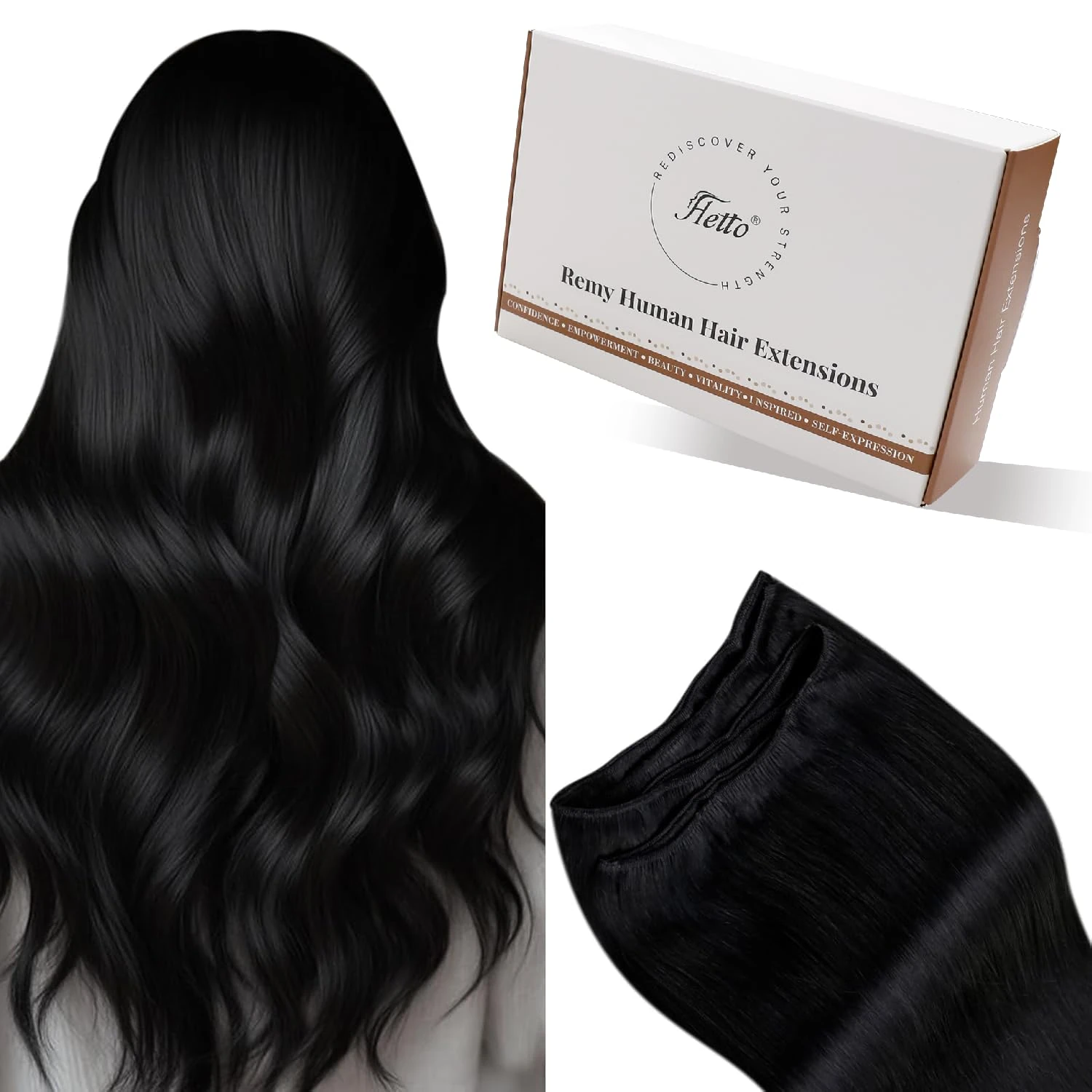 Hetto Weft Hair Extensions Real Human Hair Black Sew in Extensions Human Hair Invisible Double Weft Hair Extensions Natural Black #1 70g 12 Inch