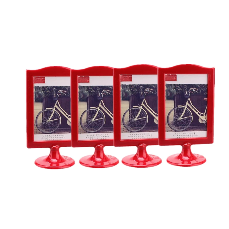 4 Pack Standing Photo Frames,Picture Frame Set,Vertical Mount Sign Holders 4x6, Double Sided Tabletop Display,Each Frame Holds 2 Pictures,School,Wedding Party Table Numbers Holder(Red)