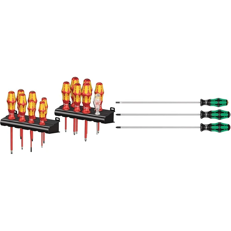 Wera 105631 Kraftform 14 Piece Big Pack 1000v VDE Screwdriver Set & 335/350/355/3 Kraftform Plus Extra-Long Screwdriver Set, PH/PZ/SL, 3pc, 05347735002