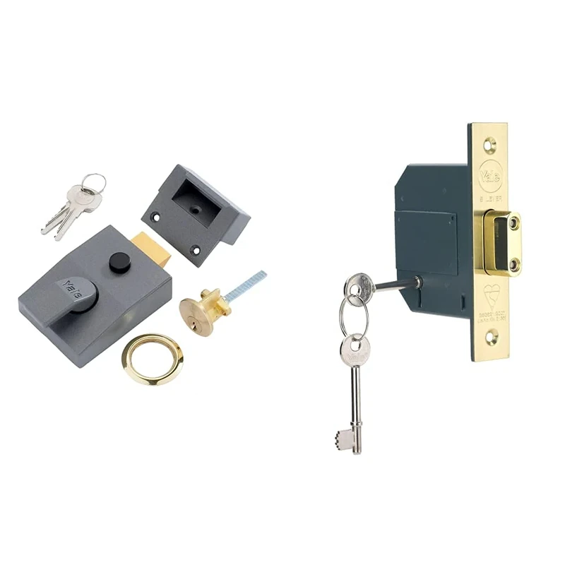 Yale P-89-DMG-PB-60 Deadlocking Nightlatch, 60 mm Backset, Dark Metallic Finish/Brass Cylinder & P-M562-PB-67 PM562 British Standard 5 Lever Mortice Deadlock, Visi Pack, 2.5 Inch/64 mm