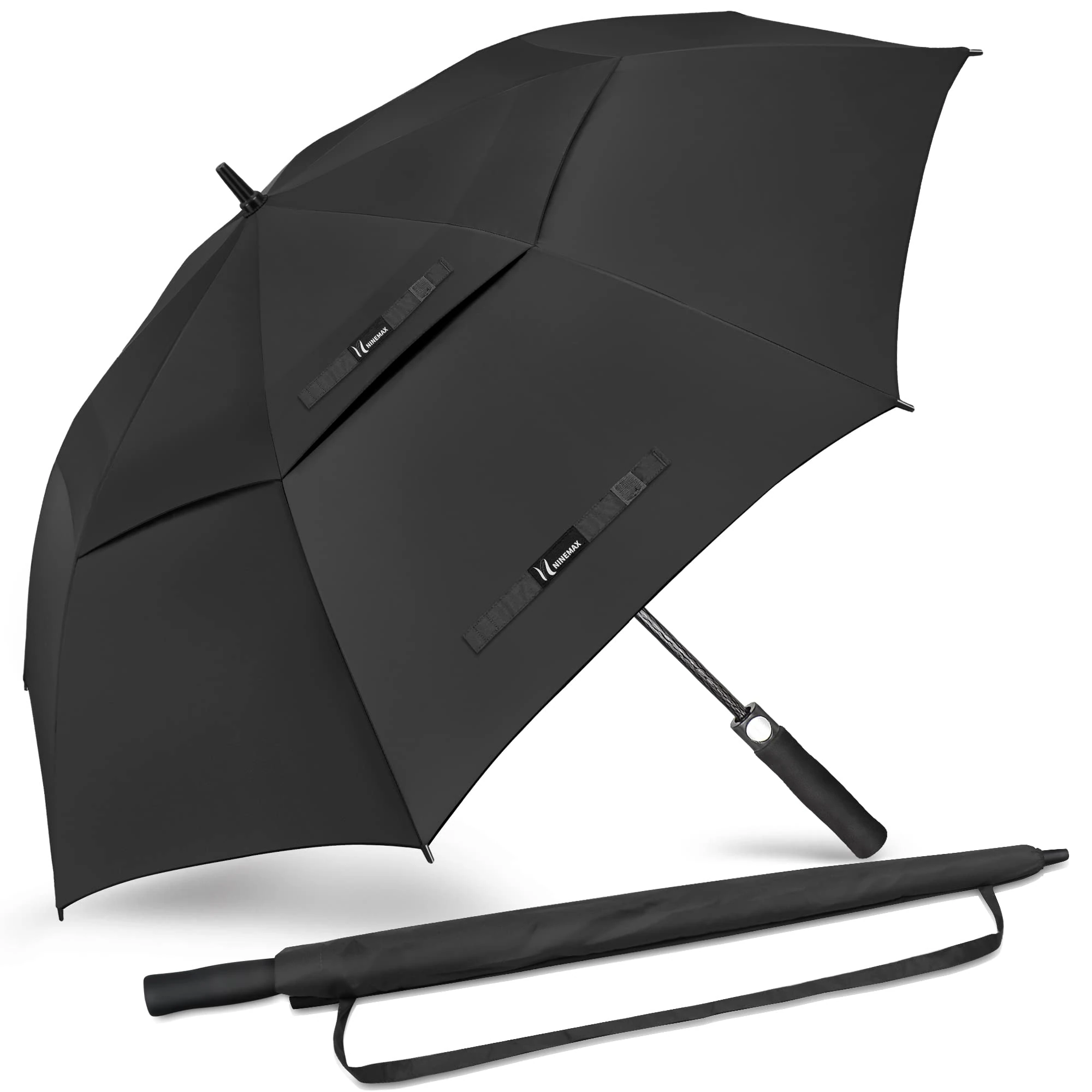 NINEMAX Golf Umbrella Windproof and Rainproof 54inch, Large Umbrella Double Canopy, Golfing Brolly Heavy Duty Unbreakable for Men Women(Black)
