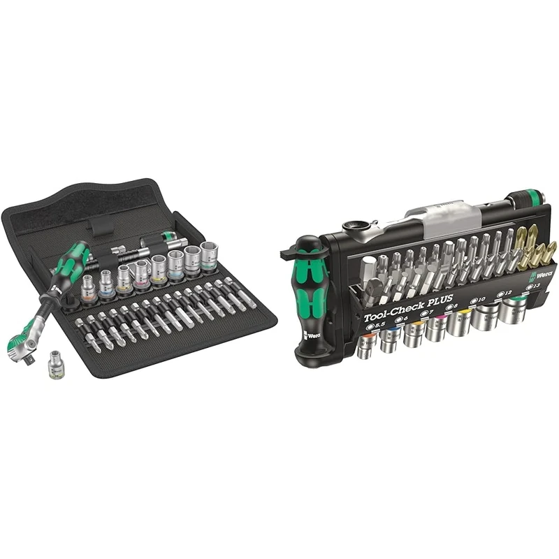 Wera 8100 SA 6 Zyklop Speed Ratchet Set, 1/4" Drive, Metric, 28 Pieces - 05004016001 and Tool-Check Plus Mini Bit Ratchet, Socket, Screwdriver & Bit Set, 39pc, 05056490001