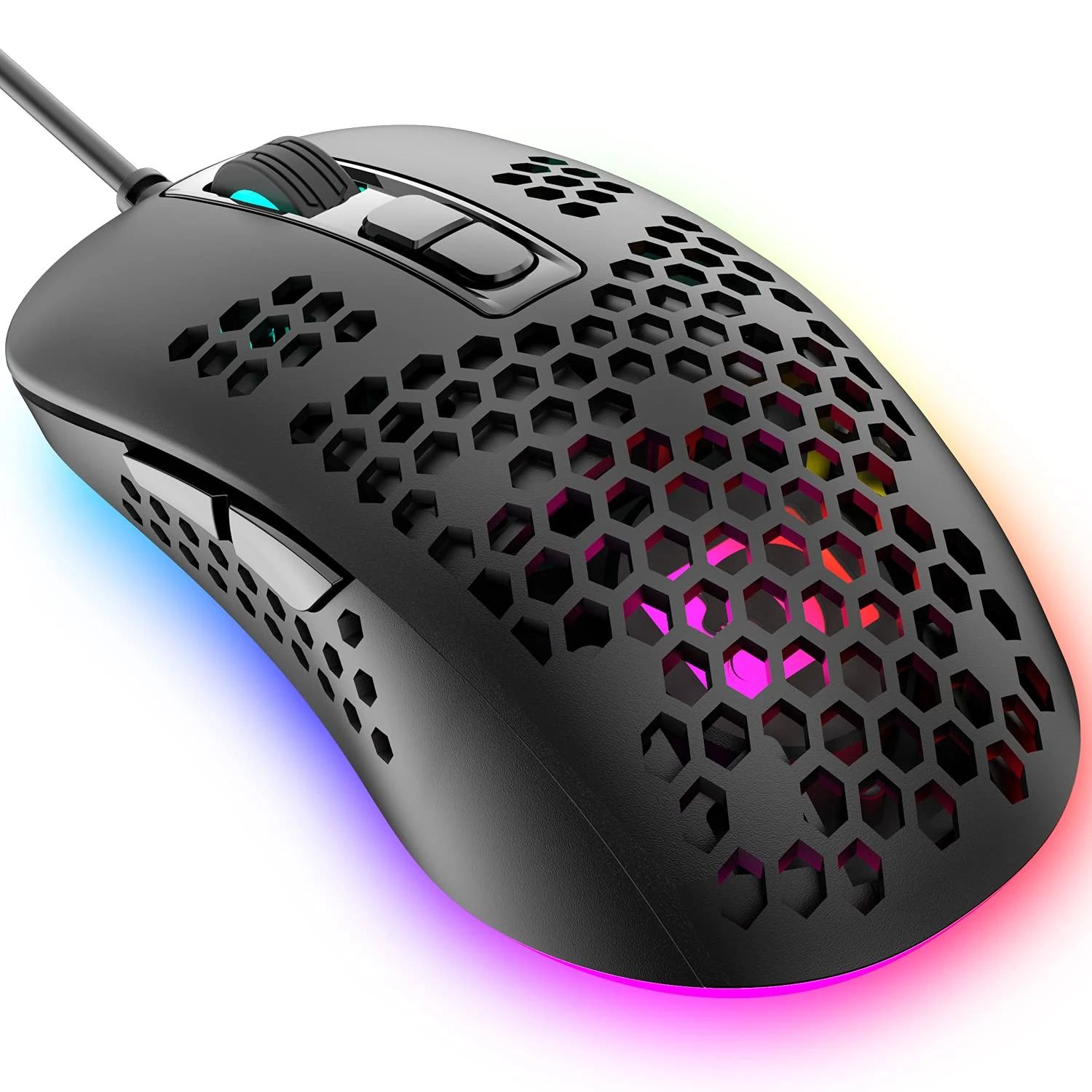 KUIYN 383 Ultralight Wired Gaming Mouse, Lightweight Honeycomb Shell, 4 RGB Breathing Backlit Mice, 4 Adjustable DPI 2400, USB Optical Model Mice for Win10/XP/Xbox/PS4/PS5/Mac/HP/Acer (Black)