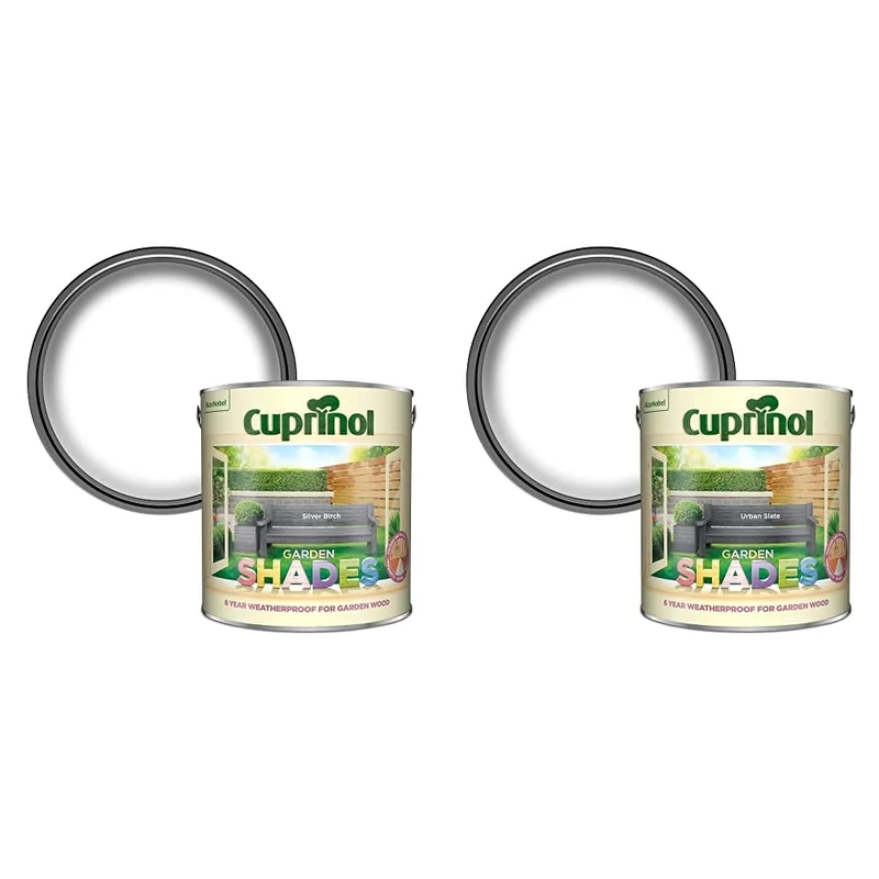 Cuprinol 5244438 Garden Shades Exterior Woodcare, Silver Birch, 2.5L & GSUS25L Garden Shades Urban Slate 2.5 Litre