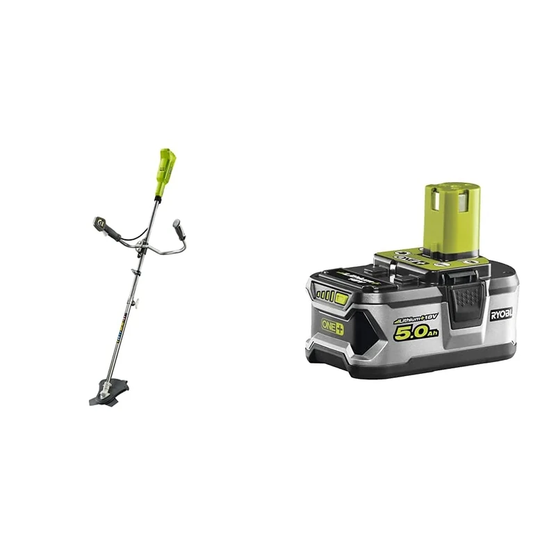 Ryobi OBC1820B 18V ONE+ Brush Cutter [Zero Tool], 18 V, Green & RB18L50 ONE+ Lithium+ 5.0Ah Battery, 18 V