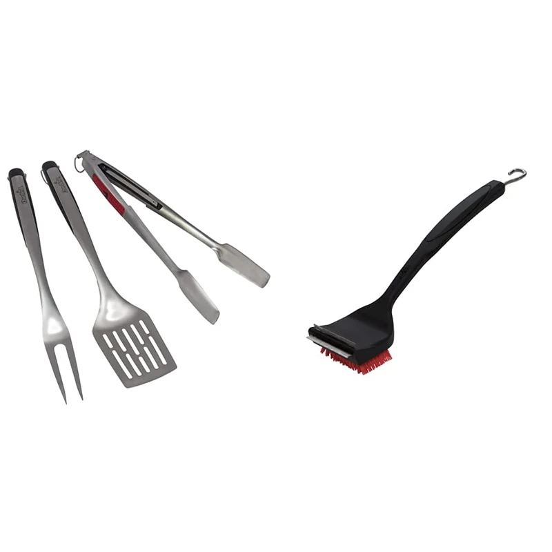 Char-Broil 140 767 - Comfort Grip 3 piece toolset, Stainless Steel. & 140 533 - 2-in-1 "Cool-Clean" Grill Cleaning Brush and Scraper.