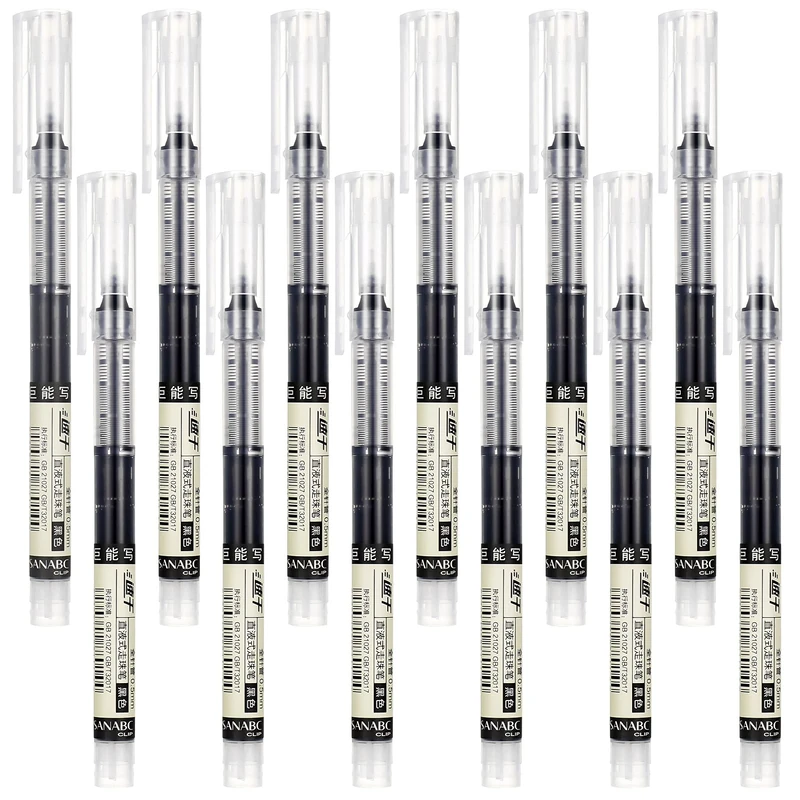 12-Piece Rollerball Pens - Black, 0.5mm Fine Point, Quick-Drying, Gel Ink, School & Office
