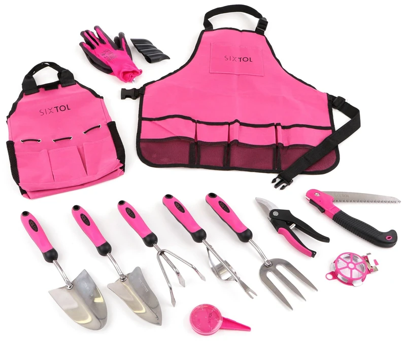 SIXTOL GARDEN PINK 12 Set of Garden Tools with Practical Garden Bag | Stainless Steel Tools