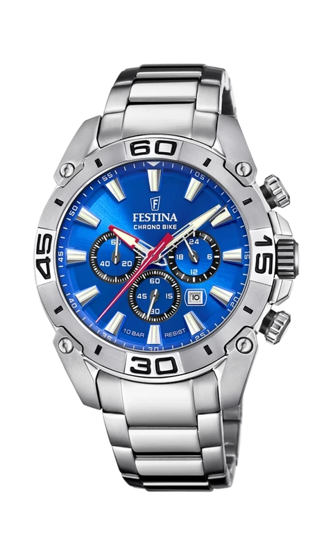 Festina Men's Watch F20543/2 Chrono Bike Stainless Steel Case 316l Silver Plated Stainless Steel Strap 316l Silver