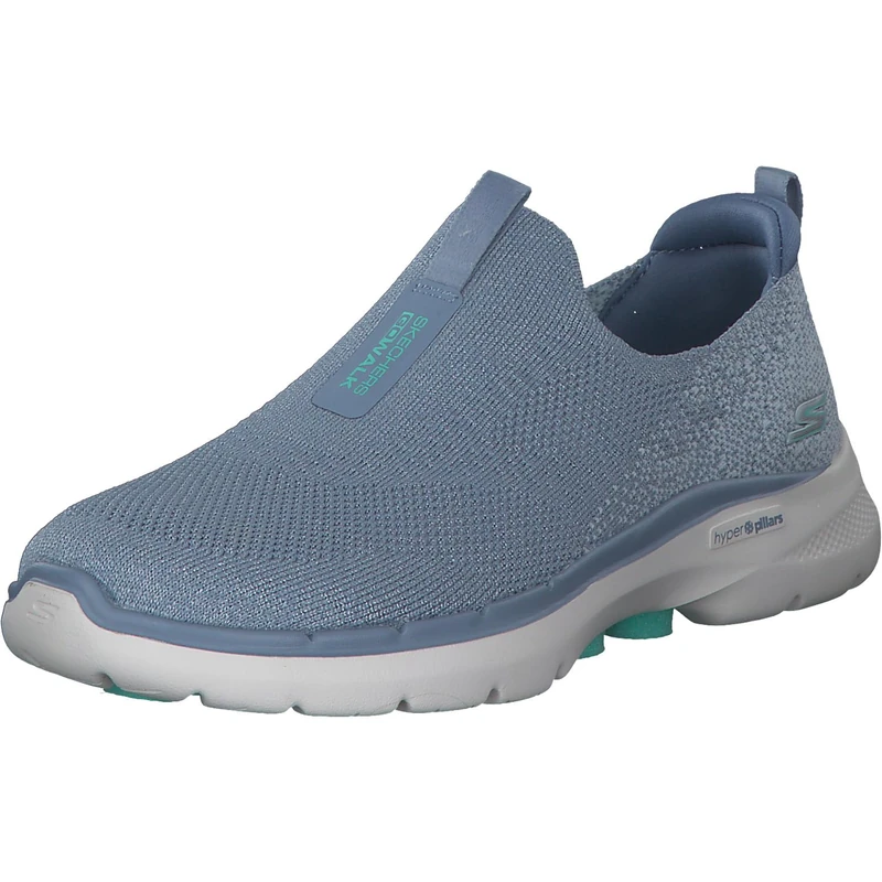 Skechers Women's Go Walk 6 Glimmering Sneaker, Blue Textile/Turquoise Trim, 4 UK