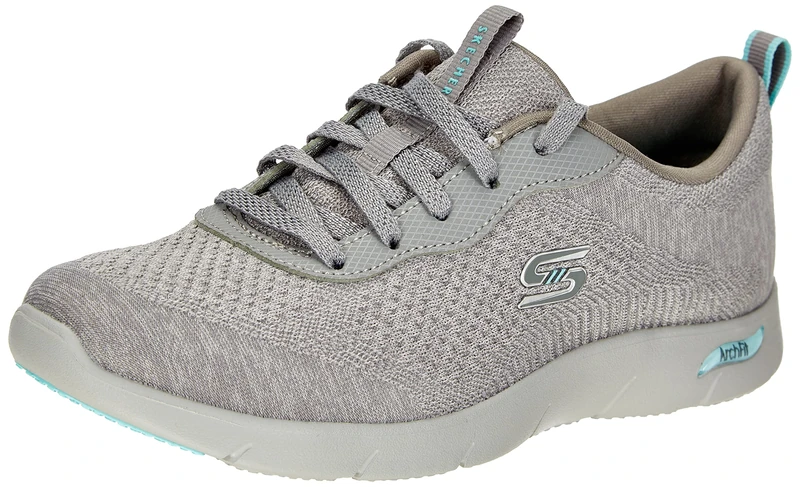 Skechers Women's Sneaker, Gray Engineered Knit Light Blue Trim, 5.5 UK