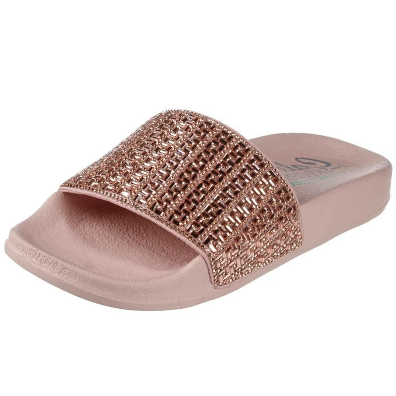 Skechers Women's Pop Ups New Spark Sandals, Rose Gold Canvas/Rhinestone Trim, 6 UK