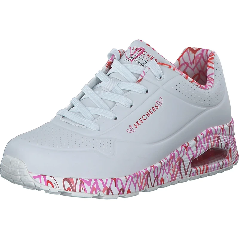Skechers Women's Uno Loving Love Sneaker, White Durabuck Red Pink Mesh Trim, 7 UK