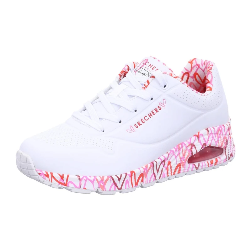 Skechers Women's Uno Loving Love Sneaker, White Durabuck Red Pink Mesh Trim, 5.5 UK