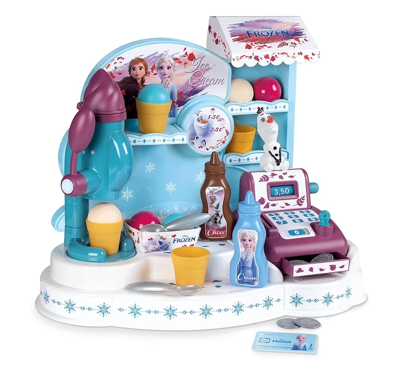 Smoby - La Reine des Neiges - Marchande de Glaces - Caisse Enregistreuse pour Enfant - 22 Accessoires + 1 Figurine Olaf